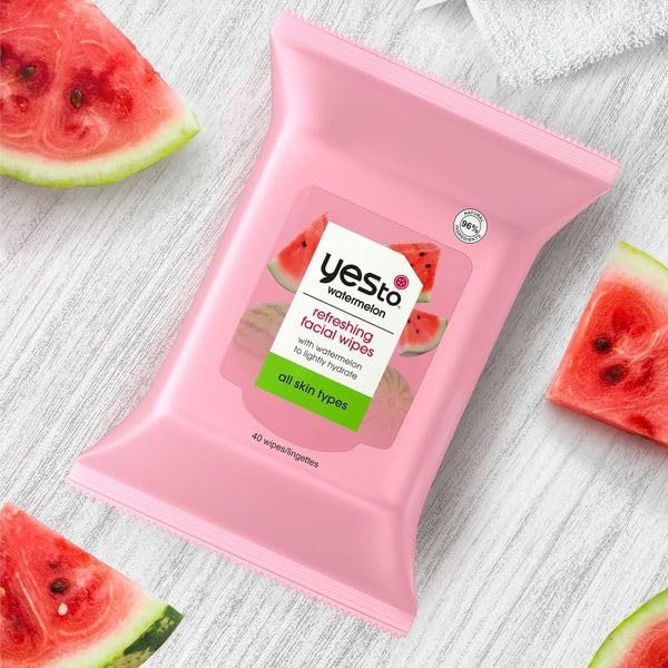 Yes To Watermelon Face Wipes – Super Skin Recharging Cleansing Wipes, Pack of 3