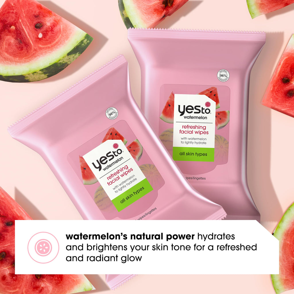 Yes To Watermelon Face Wipes – Super Skin Recharging Cleansing Wipes, Pack of 3
