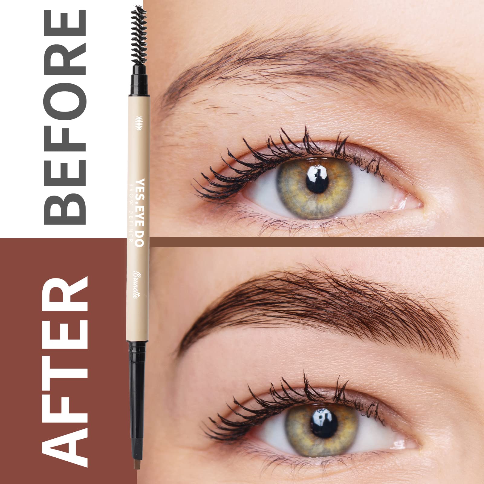 YES.EYE DO Eyebrow Pencil Deep Brown – Dual-Ended Waterproof Brow Pen with Hair-Like Strokes (Chocolate)