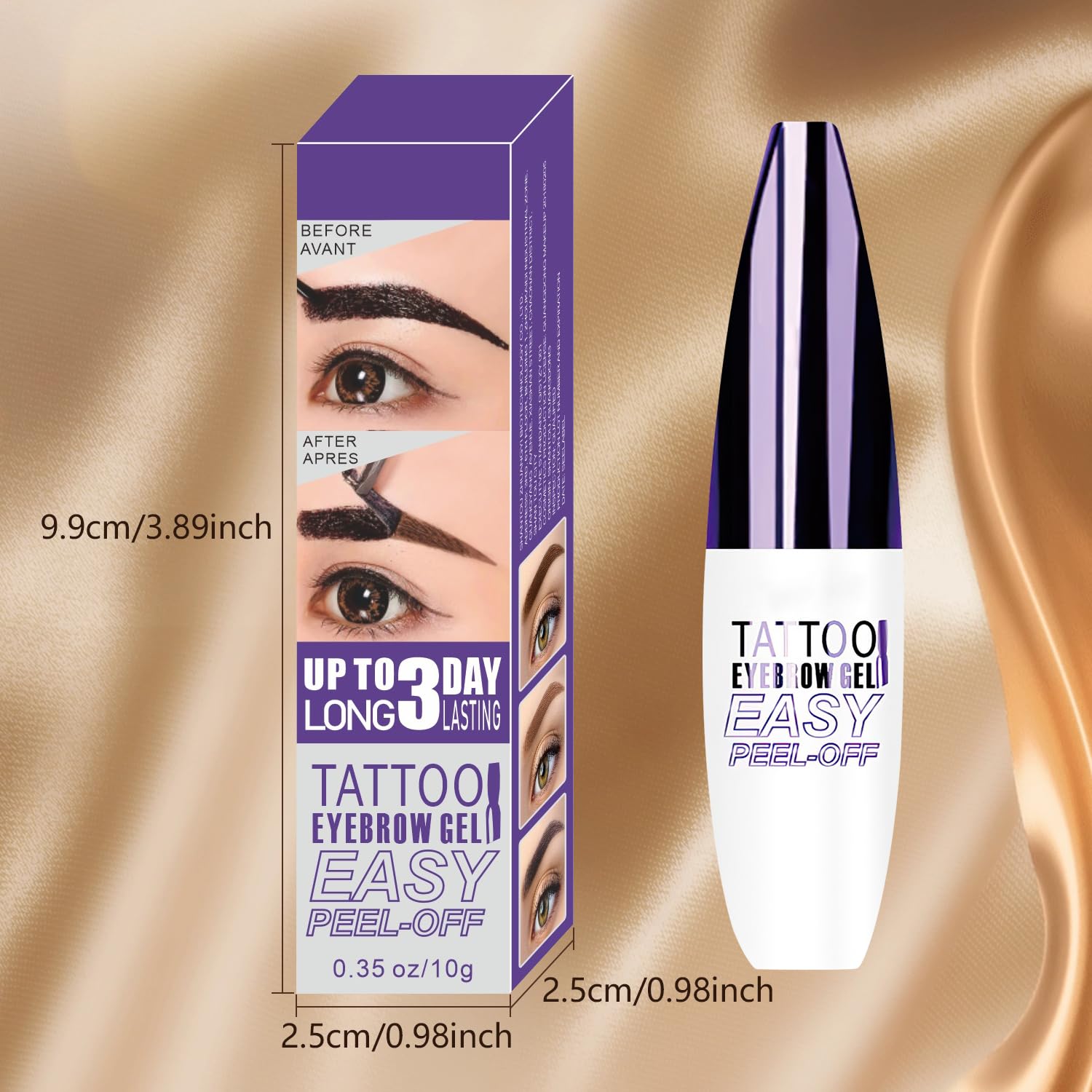 Yetary QICIY 3PCS Peel-Off Eyebrow Gel — Waterproof Tattoo Brow Tint in Brown, Light Brown & Gray Brown