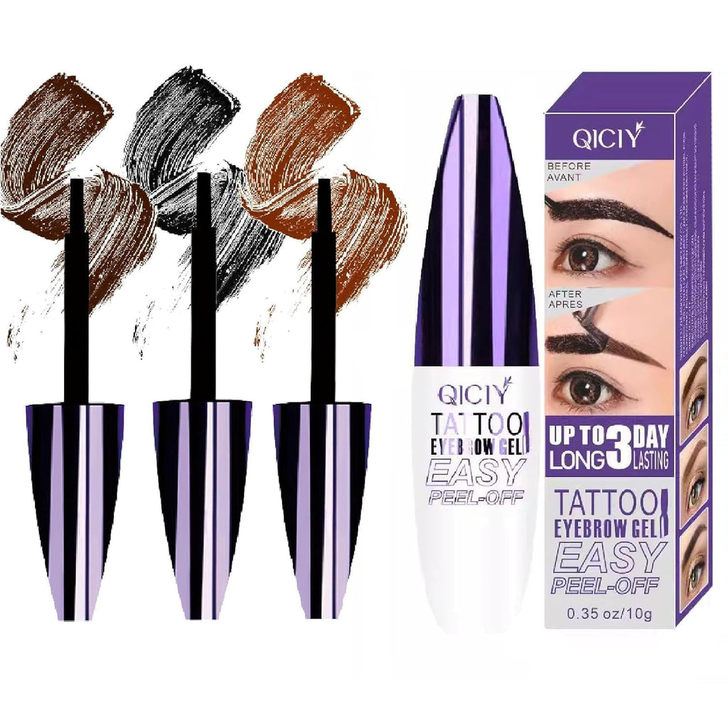 Yetary QICIY 3PCS Peel-Off Eyebrow Gel — Waterproof Tattoo Brow Tint in Brown, Light Brown & Gray Brown