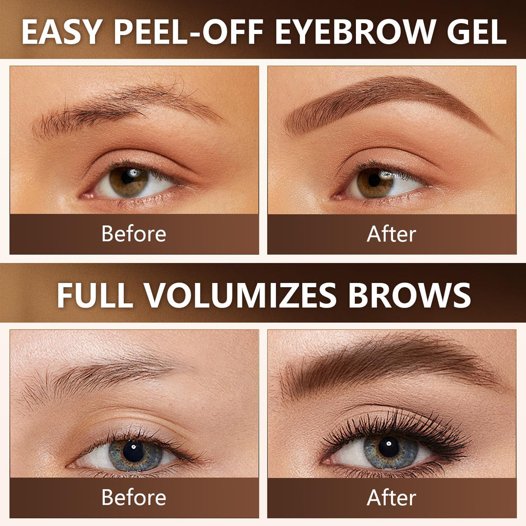 Yetary QICIY 3PCS Peel-Off Eyebrow Gel — Waterproof Tattoo Brow Tint in Brown, Light Brown & Gray Brown