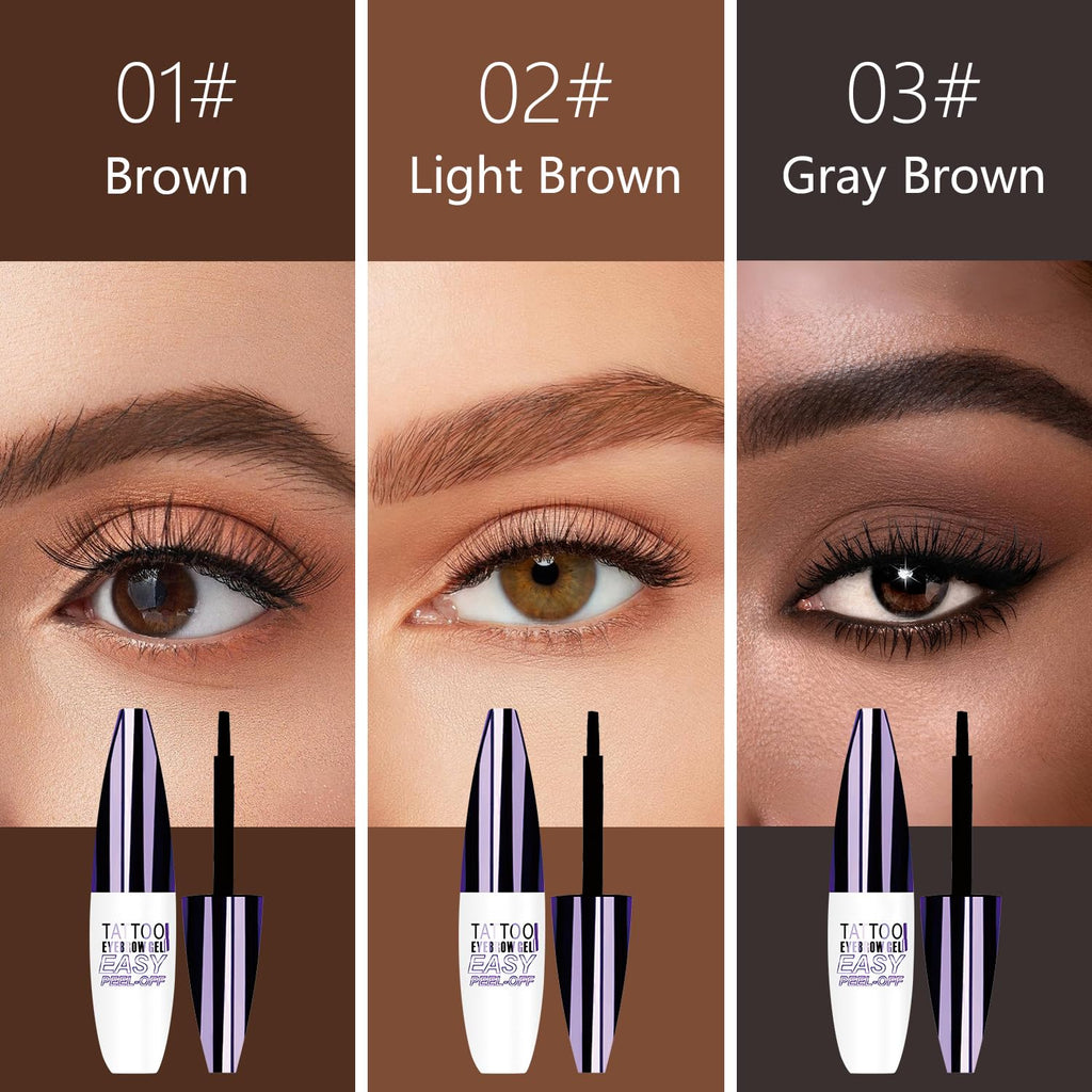 Yetary QICIY 3PCS Peel-Off Eyebrow Gel — Waterproof Tattoo Brow Tint in Brown, Light Brown & Gray Brown