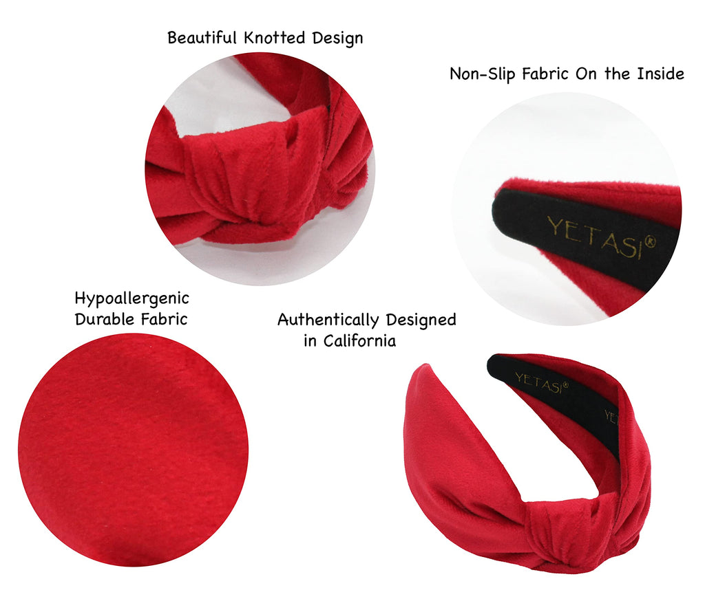 YETASI Christmas Headbands for Women – Non-Slip Red Velvet Knotted Band, All-Day Comfort