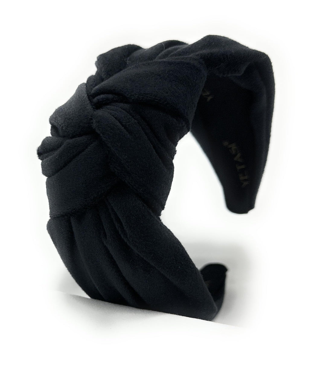 YETASI Chunky Black Velvet Knotted Headband - 2.5-Inch Non-Slip Accessory for Women