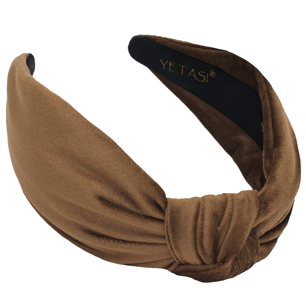 YETASI Women's Brown Velvet Knotted Headband | Chic Top Knot Accessory
