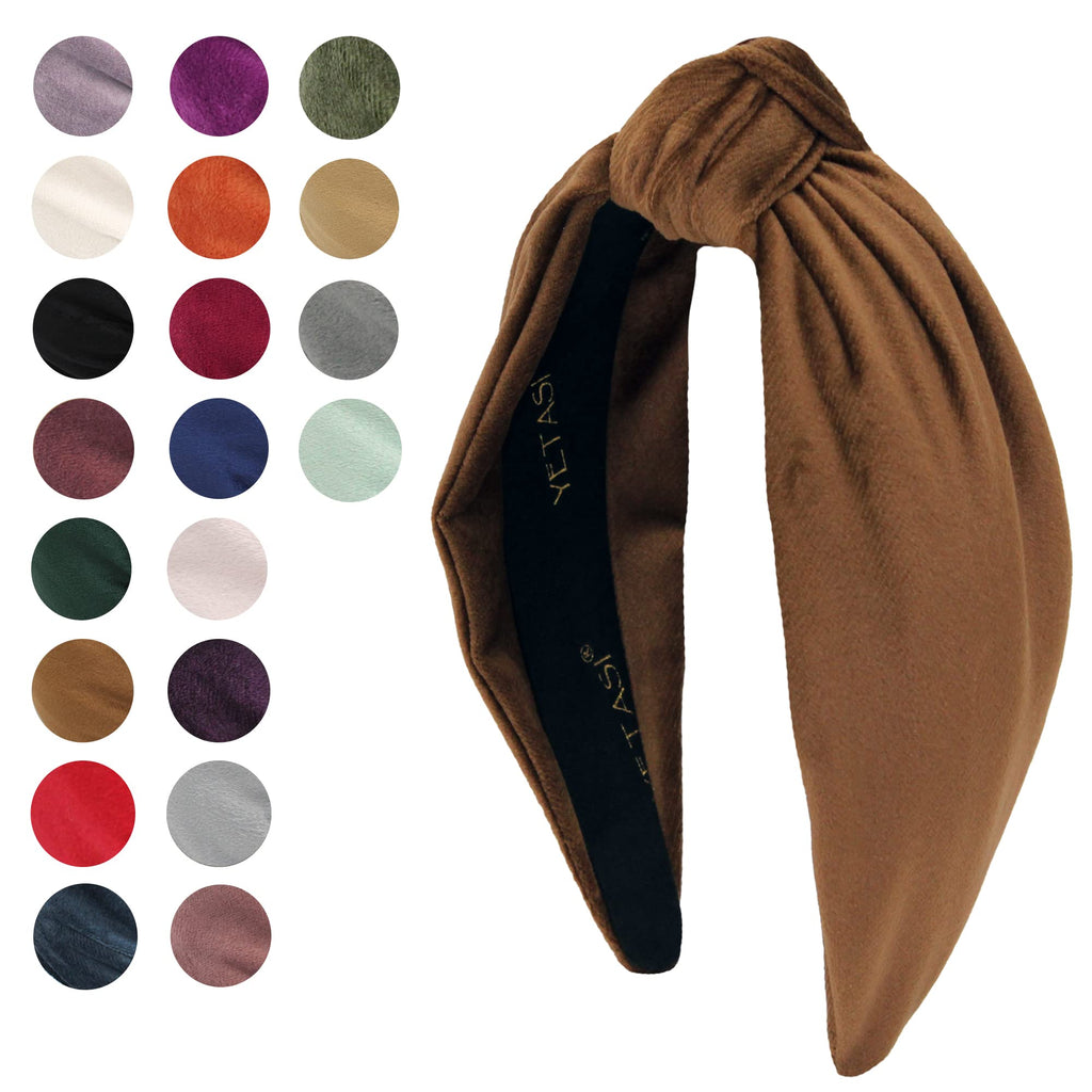 YETASI Women's Brown Velvet Knotted Headband | Chic Top Knot Accessory