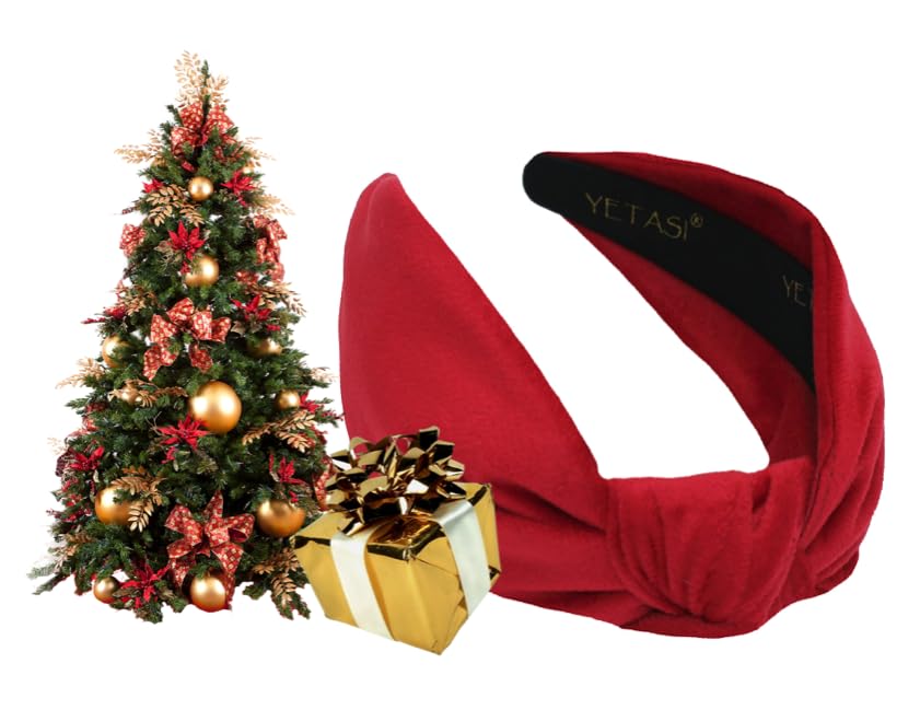 YETASI Christmas Headbands for Women – Non-Slip Red Velvet Knotted Band, All-Day Comfort