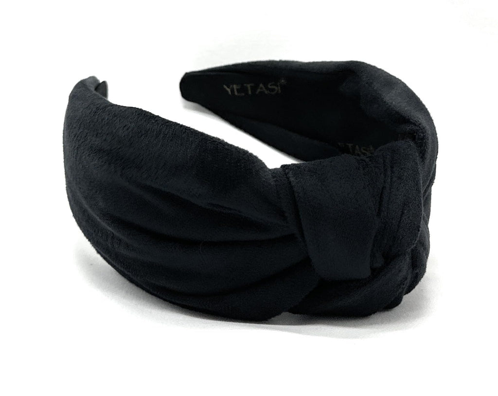 YETASI Chunky Black Velvet Knotted Headband - 2.5-Inch Non-Slip Accessory for Women