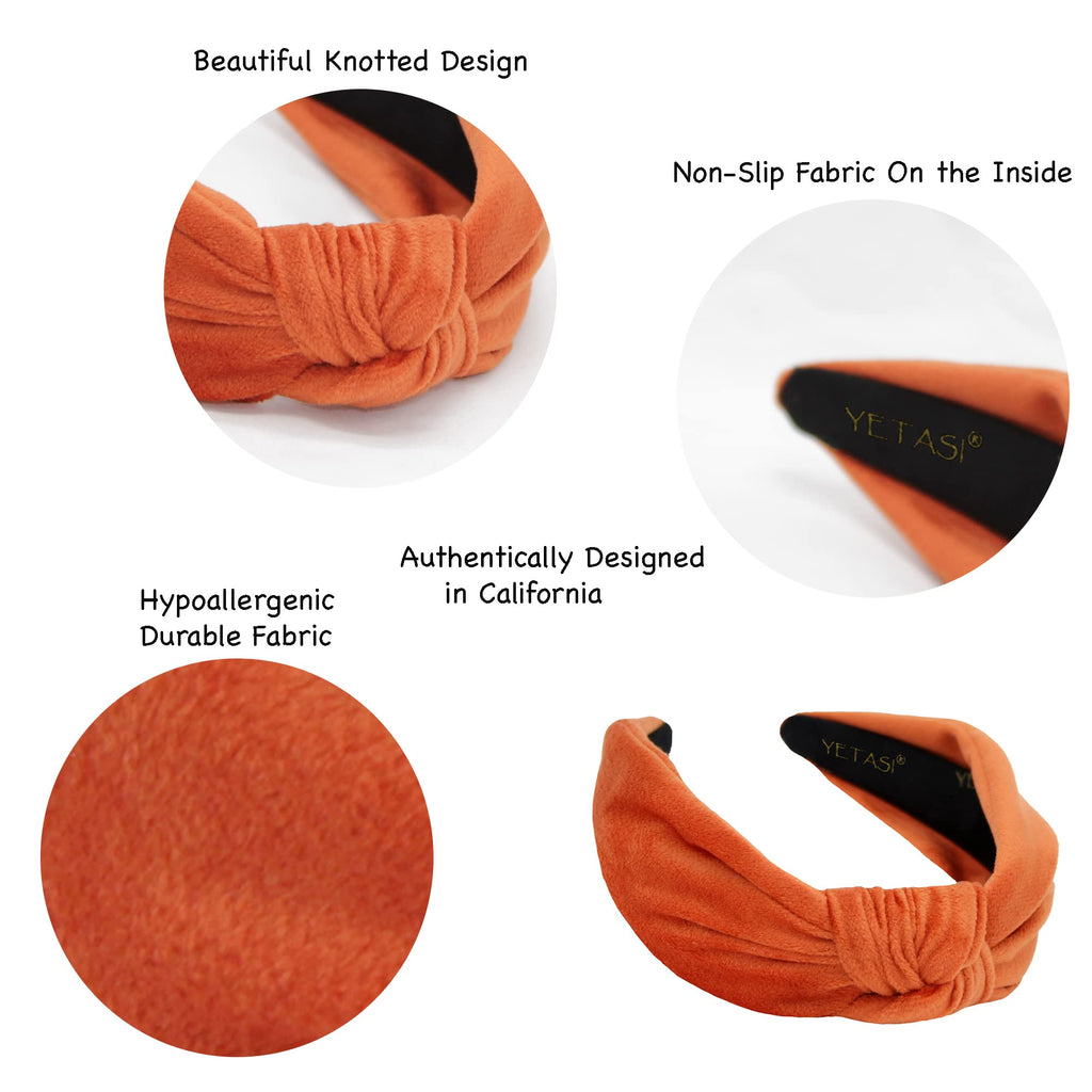 YETASI Thanksgiving Orange Velvet Knotted Headband – Trendy Fall Hair Accessory