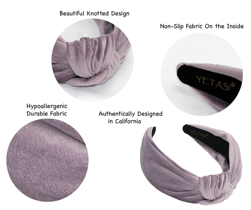 YETASI Purple Velvet Headband for Women - Non-Slip Knot Hairband