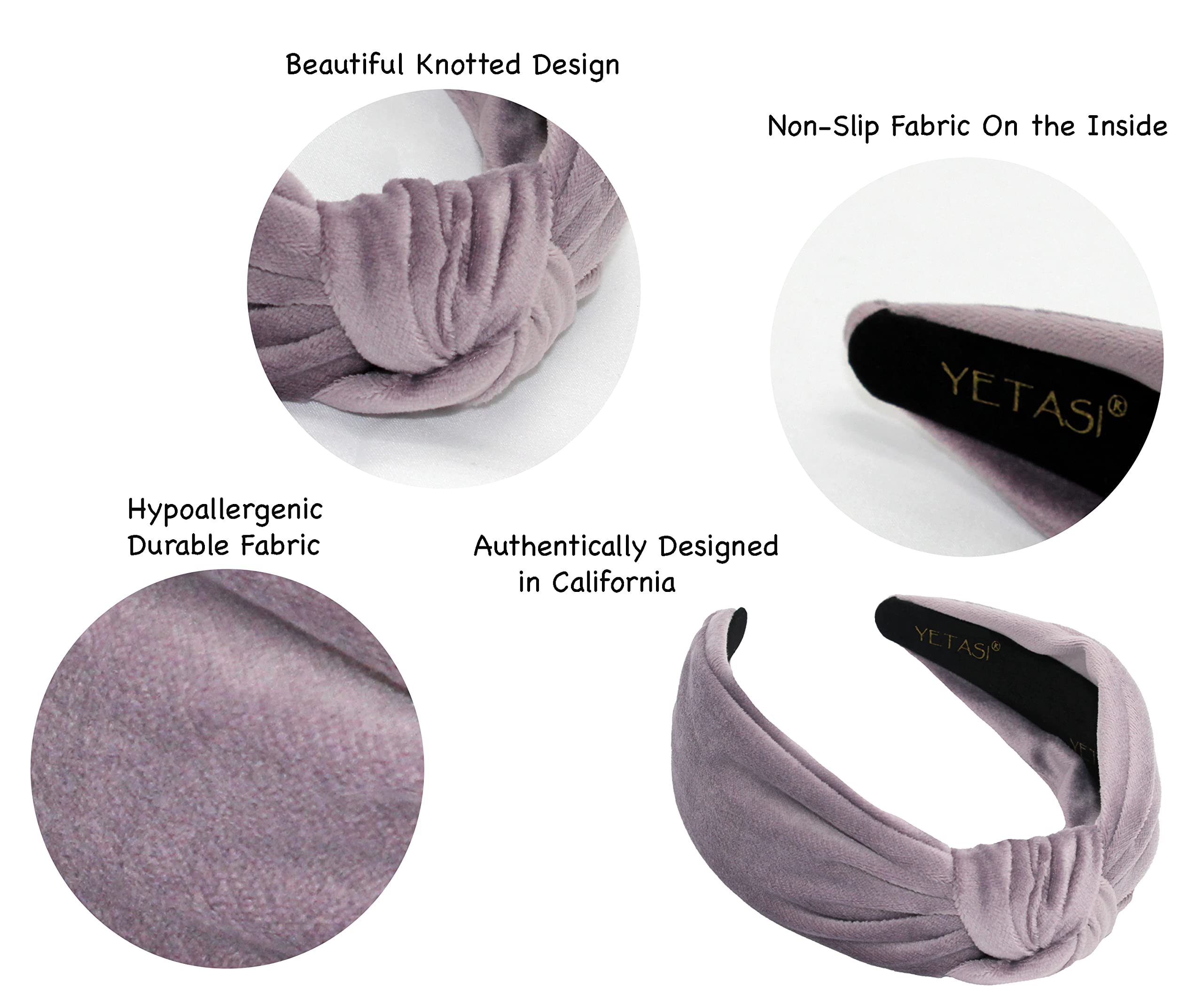 YETASI Purple Velvet Headband for Women - Non-Slip Knot Hairband