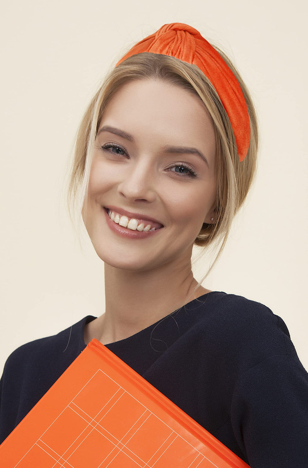 YETASI Thanksgiving Orange Velvet Knotted Headband – Trendy Fall Hair Accessory