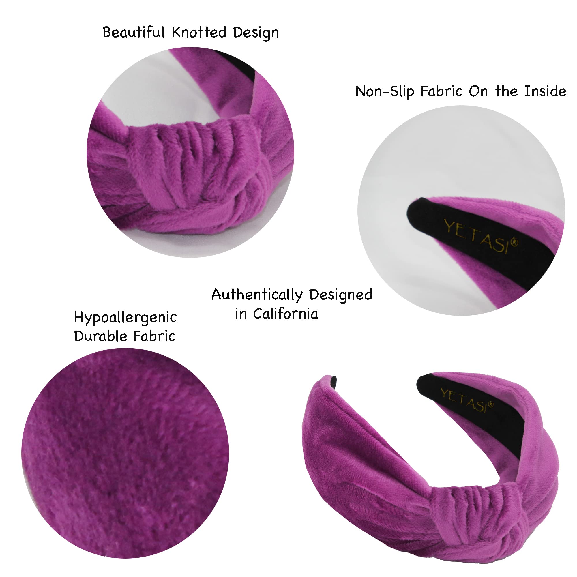 YETASI Orchid Purple Velvet Headbands for Women | Knotted Top Knot Hairband