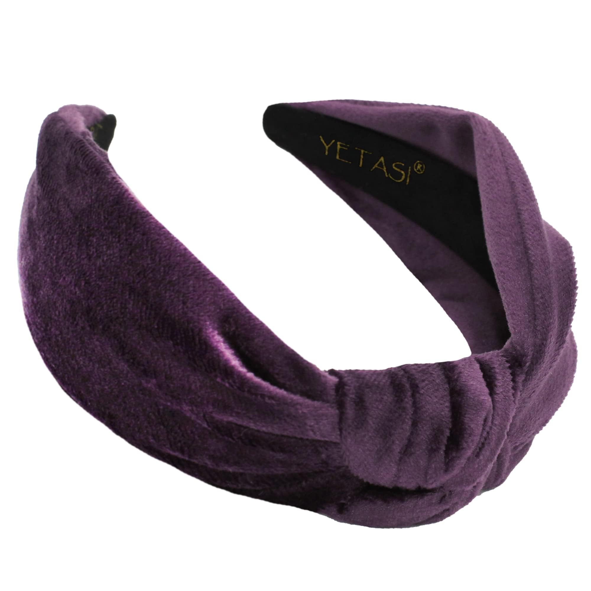 YETASI Royal Purple Velvet Knotted Headband – Trendy One-Size Top Knot Accessory