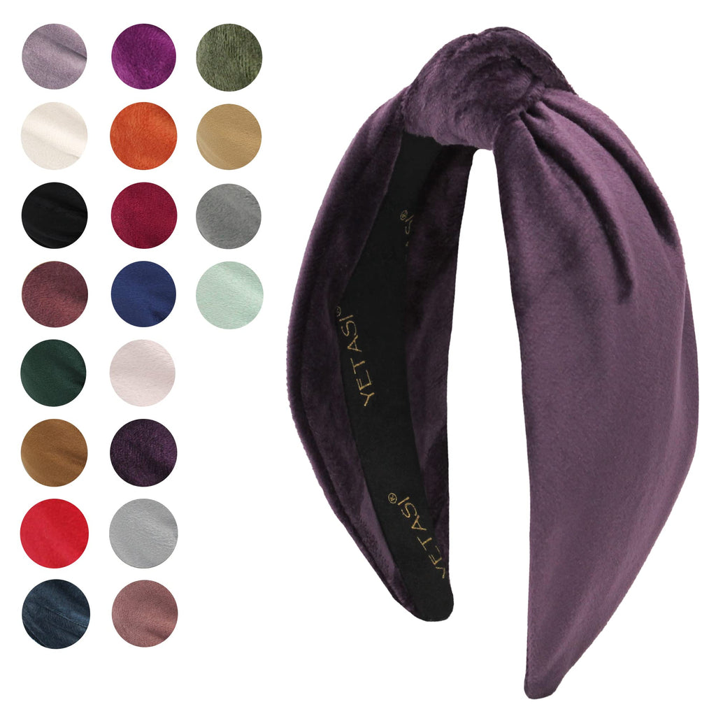 YETASI Royal Purple Velvet Knotted Headband – Trendy One-Size Top Knot Accessory