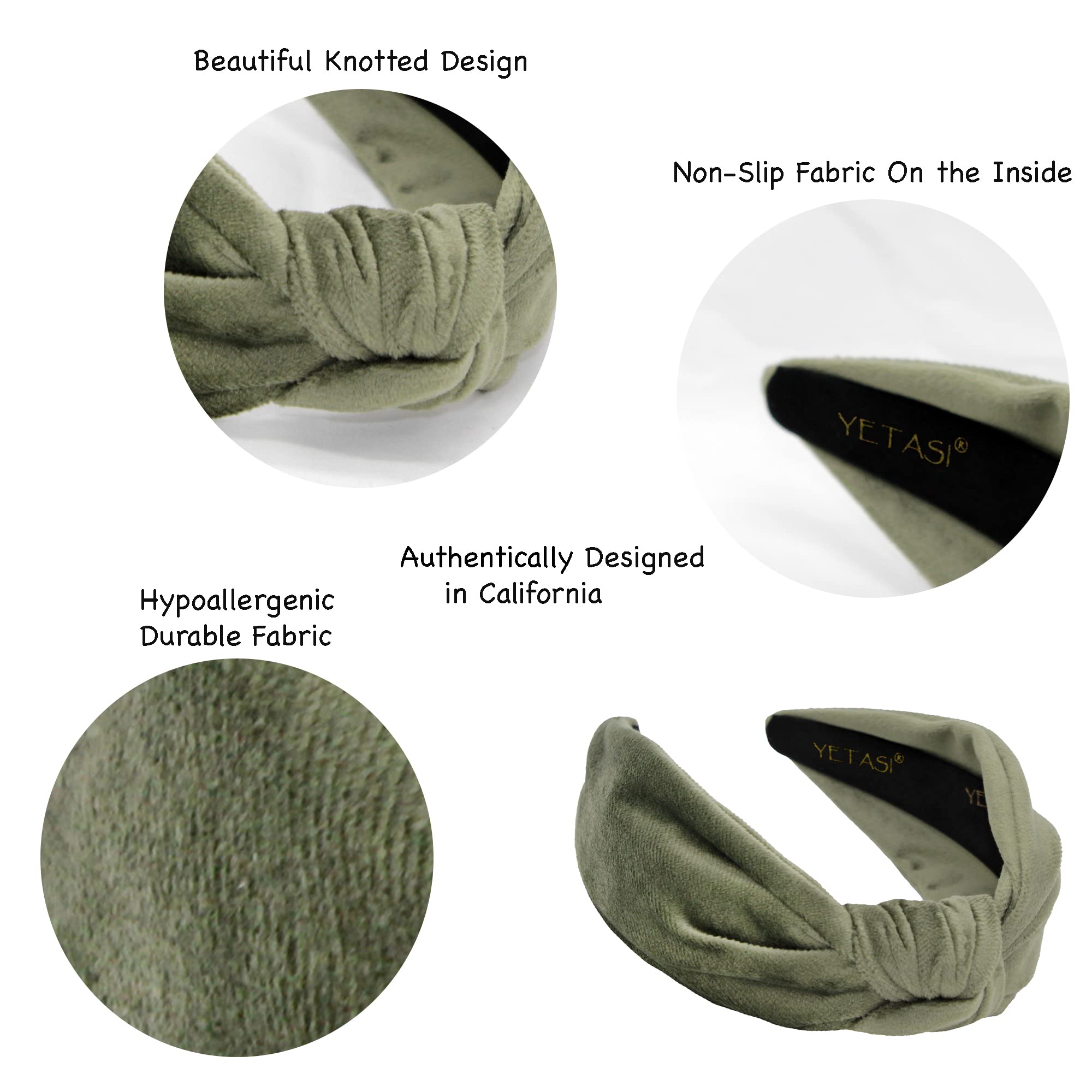 YETASI Sage Green Velvet Knotted Headband for Women | Trendy Top Knot Hair Accessory