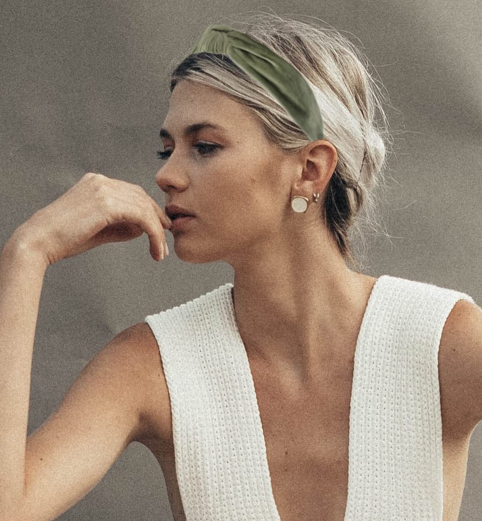 YETASI Sage Green Velvet Knotted Headband for Women | Trendy Top Knot Hair Accessory