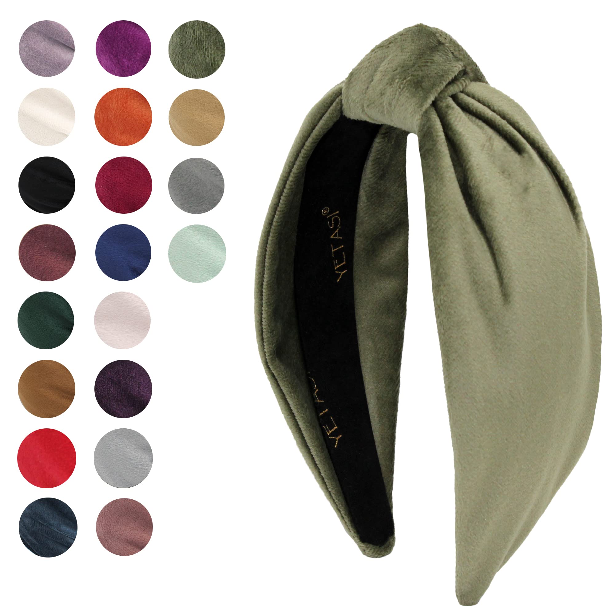 YETASI Sage Green Velvet Knotted Headband for Women | Trendy Top Knot Hair Accessory