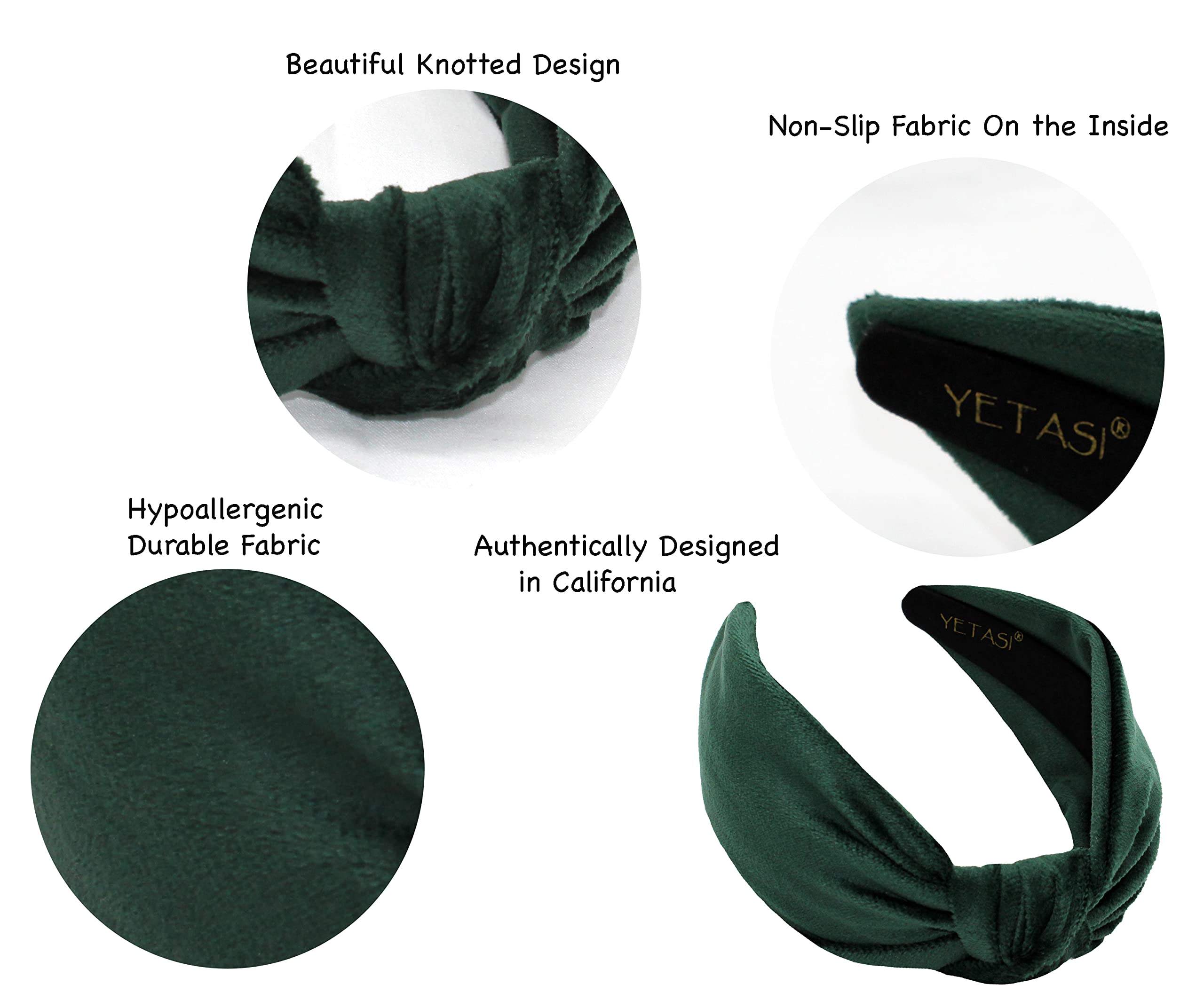 YETASI Green Velvet Knotted Headbands – Non-Slip, All-Day Comfort for Women