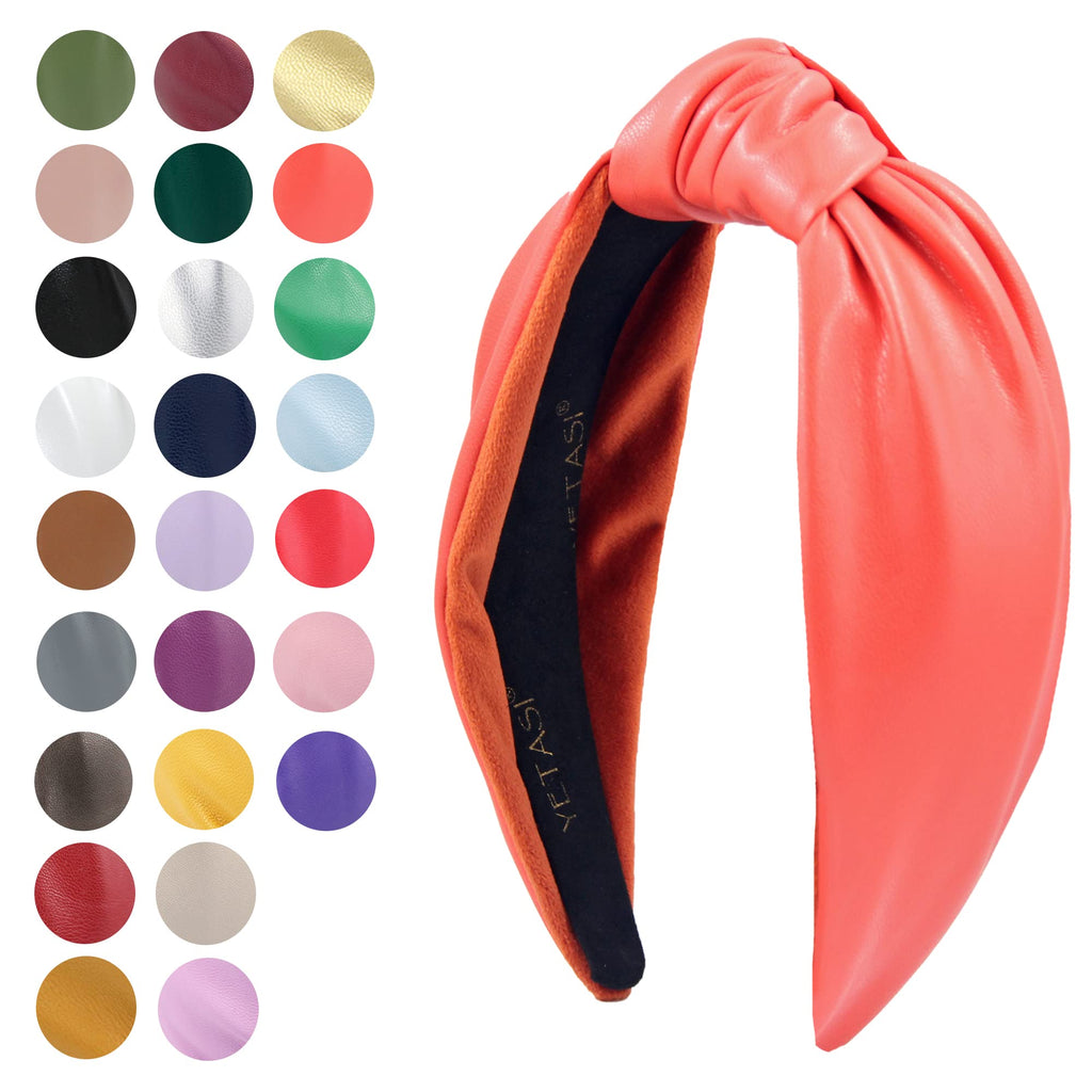 YETASI Orange Faux Leather Knotted Headband for Women – Trendy Top Knot