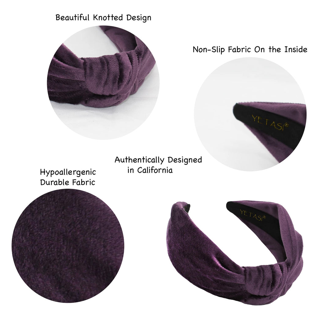 YETASI Royal Purple Velvet Knotted Headband – Trendy One-Size Top Knot Accessory