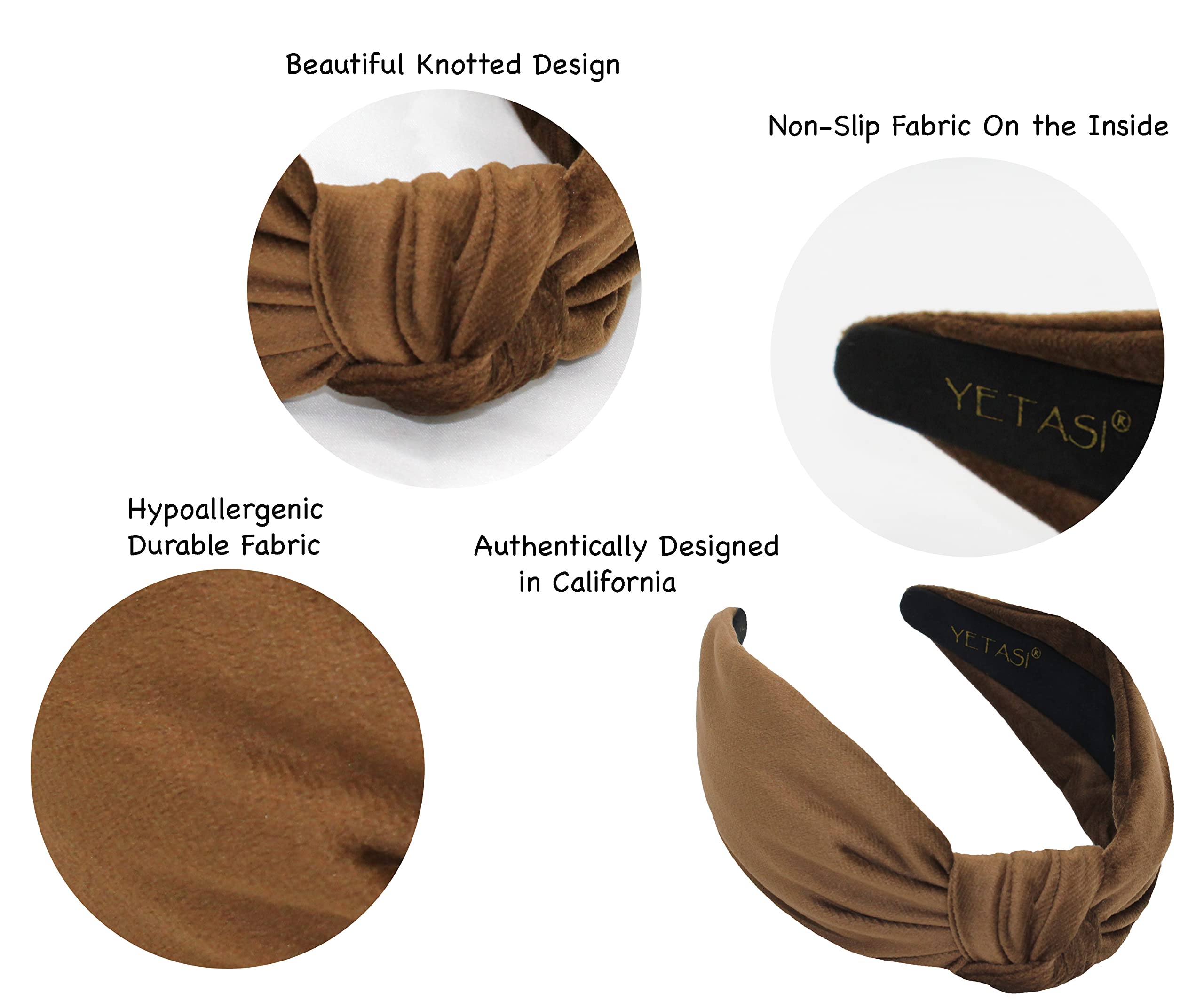 YETASI Women's Brown Velvet Knotted Headband | Chic Top Knot Accessory