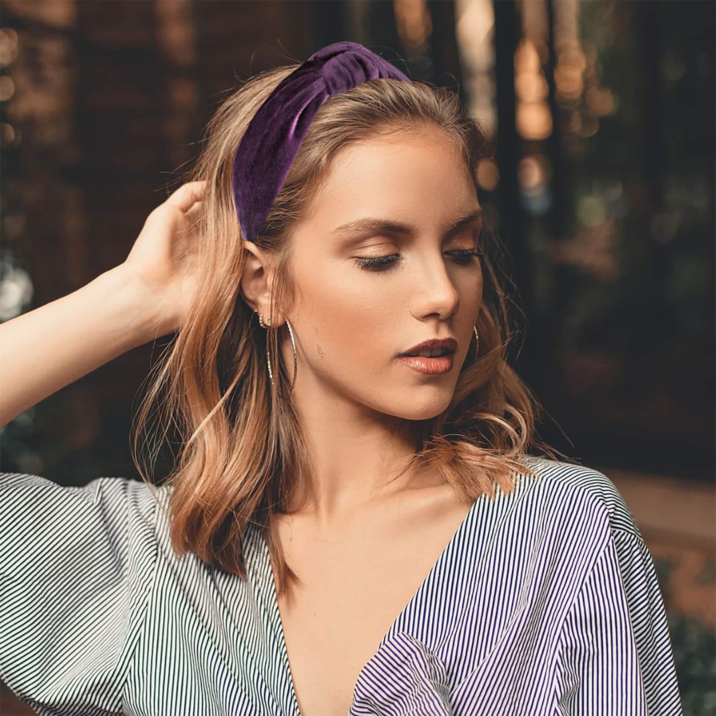 YETASI Royal Purple Velvet Knotted Headband – Trendy One-Size Top Knot Accessory
