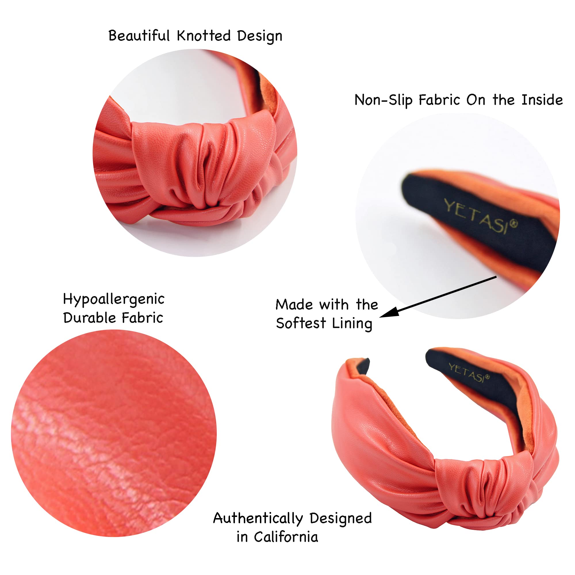 YETASI Orange Faux Leather Knotted Headband for Women – Trendy Top Knot