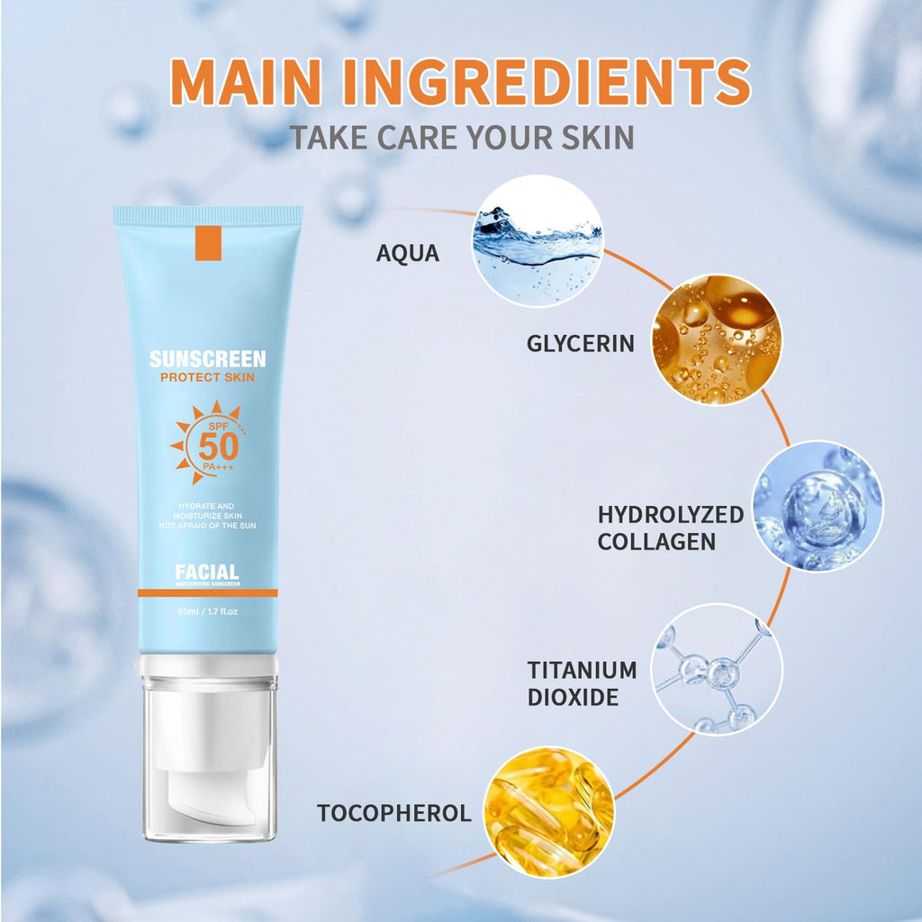 YFKEJI Moisturizing Sunscreen SPF 50 for Face – Travel Size, Hydrating & Water-Resistant