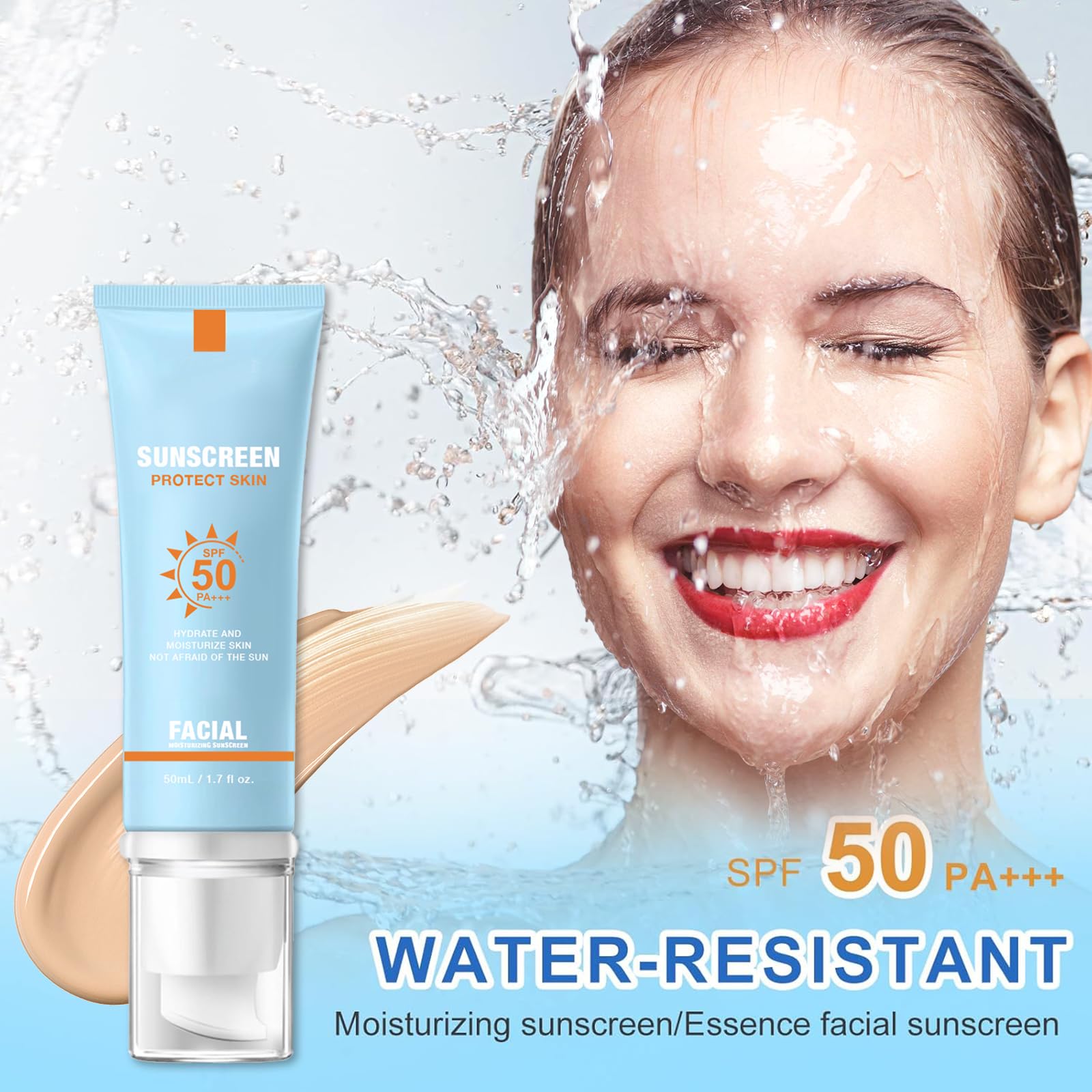 YFKEJI Moisturizing Sunscreen SPF 50 for Face – Travel Size, Hydrating & Water-Resistant