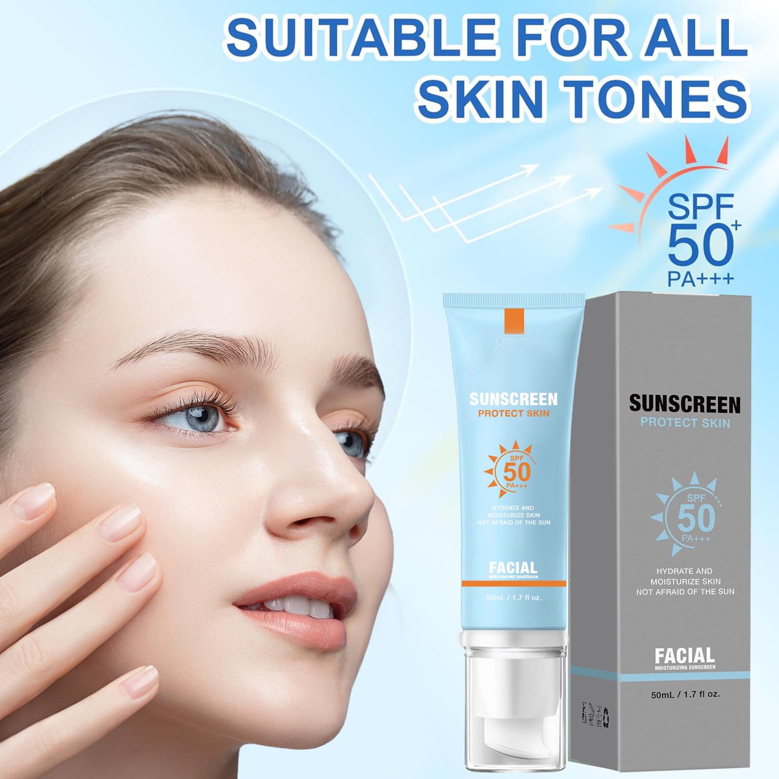 YFKEJI Moisturizing Sunscreen SPF 50 for Face – Travel Size, Hydrating & Water-Resistant