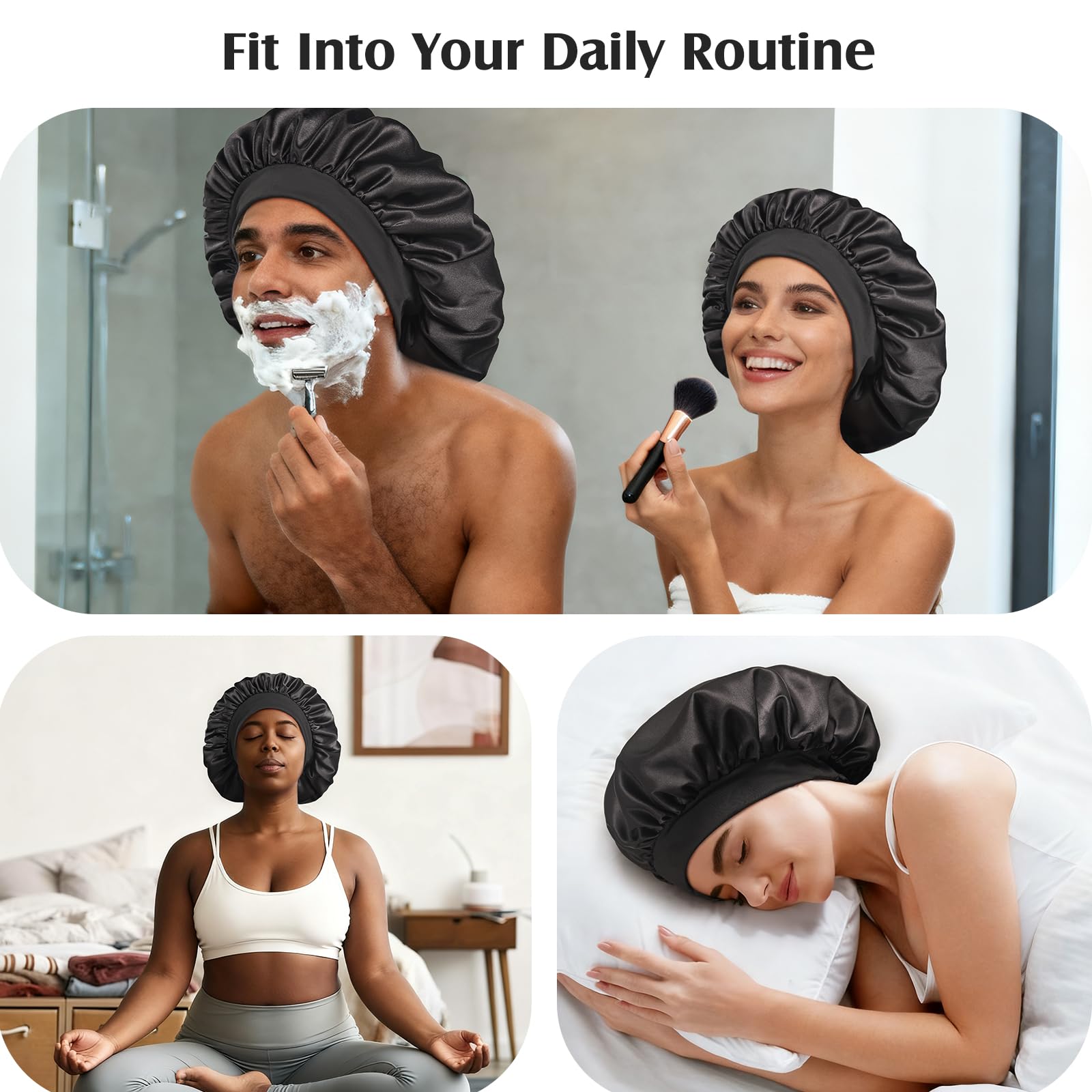 YFONG Mulberry Silk Lining Bonnet – Adjustable, Non-Slip Sleep Cap