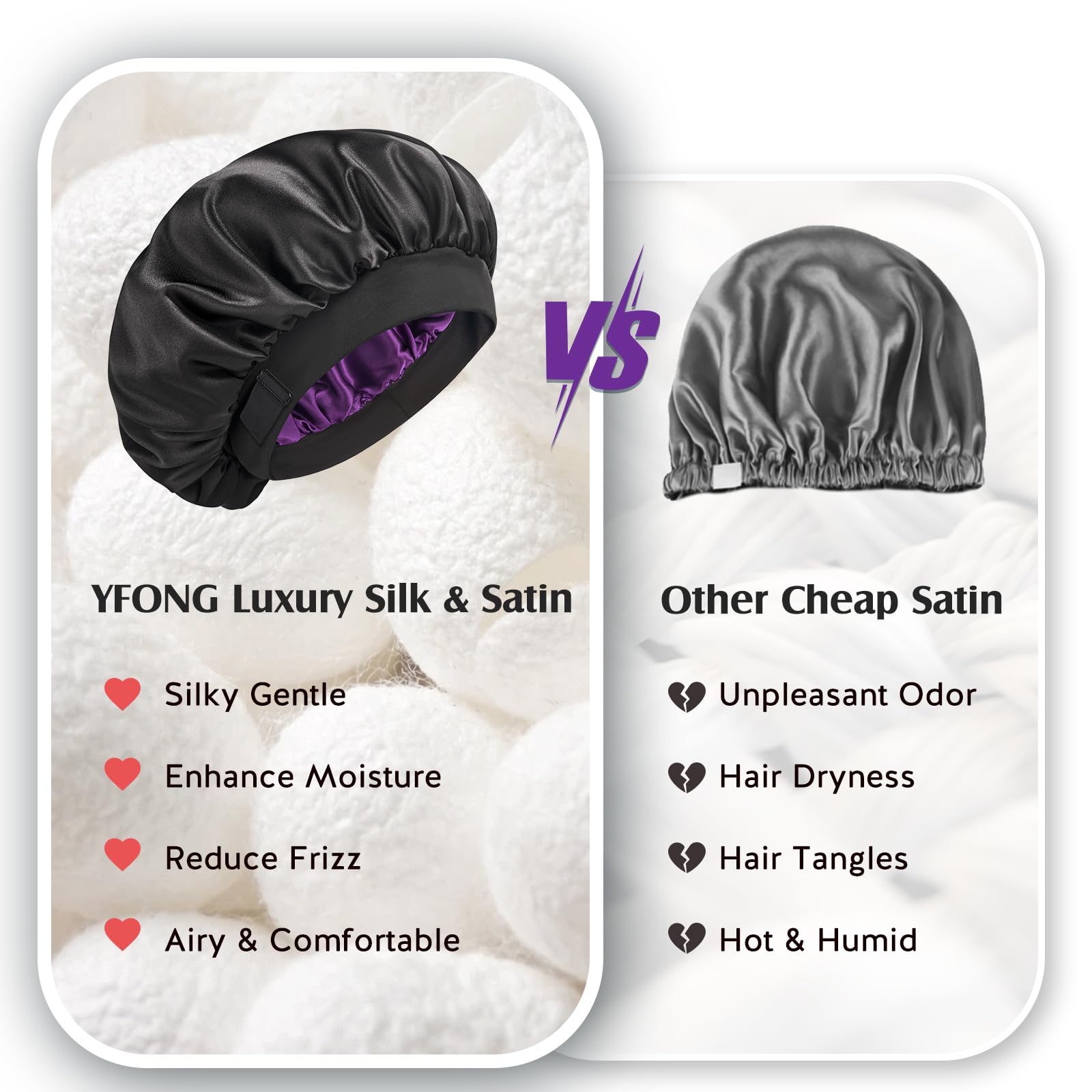 YFONG Mulberry Silk Lining Bonnet – Adjustable, Non-Slip Sleep Cap