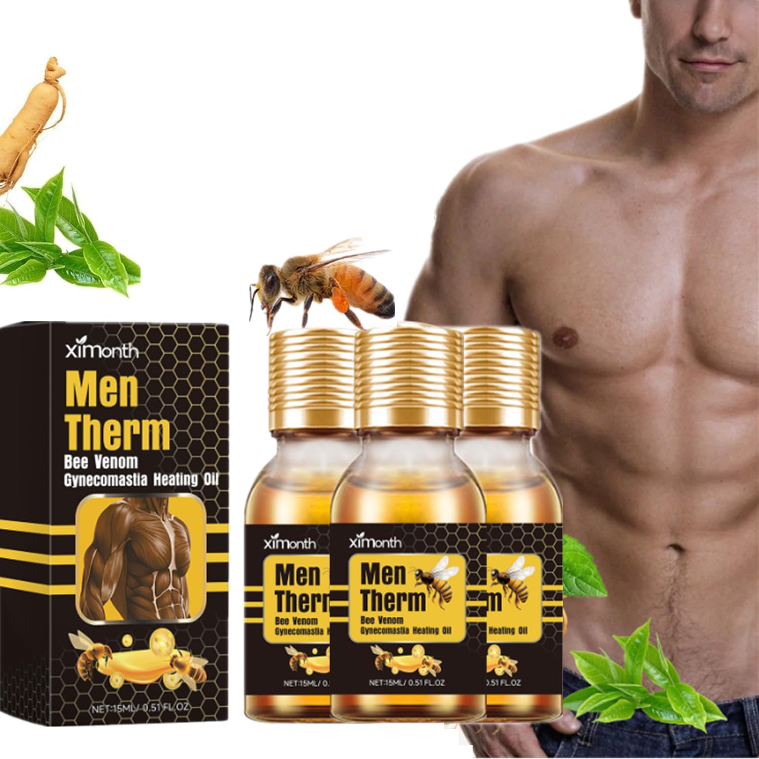 YG LianKai 3Pcs Mens Therm Bee Venom Oil for Chest Muscles – 15ml Gel Pack