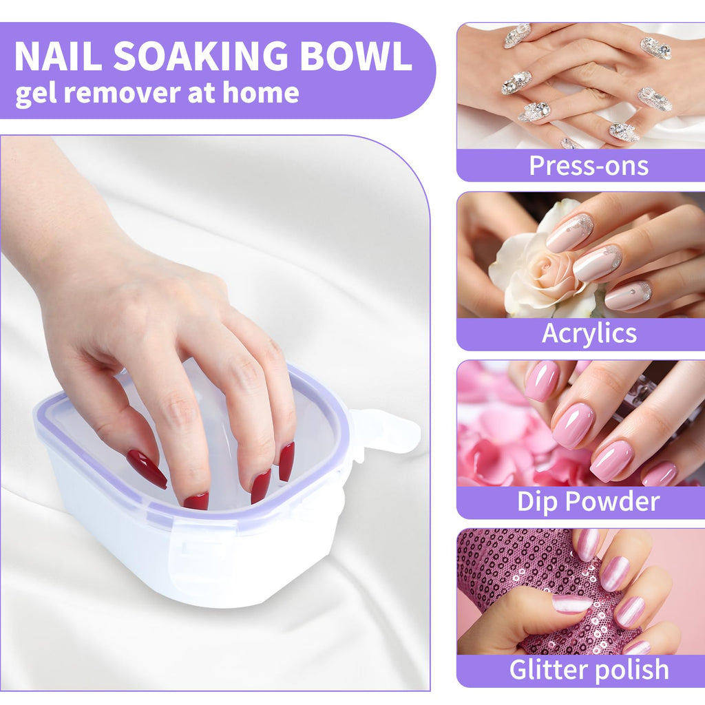 YGQQOY Nail Soaking Bowl Kit — 2x Acetone-Proof Bowls, Cuticle Oil, Buffers & Tools for At-Home Manicures