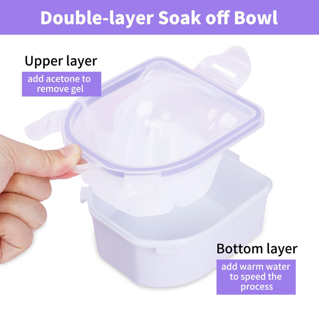 YGQQOY Nail Soaking Bowl Kit — 2x Acetone-Proof Bowls, Cuticle Oil, Buffers & Tools for At-Home Manicures