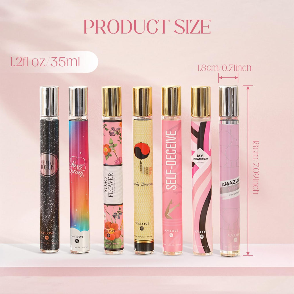 YHAYHO Eau de Parfum Set for Women - 7x 1.2 Fl Oz Mini Fragrances (Travel Collection) | Floral, Sweet, Fruity, Milky, Woody & Musk