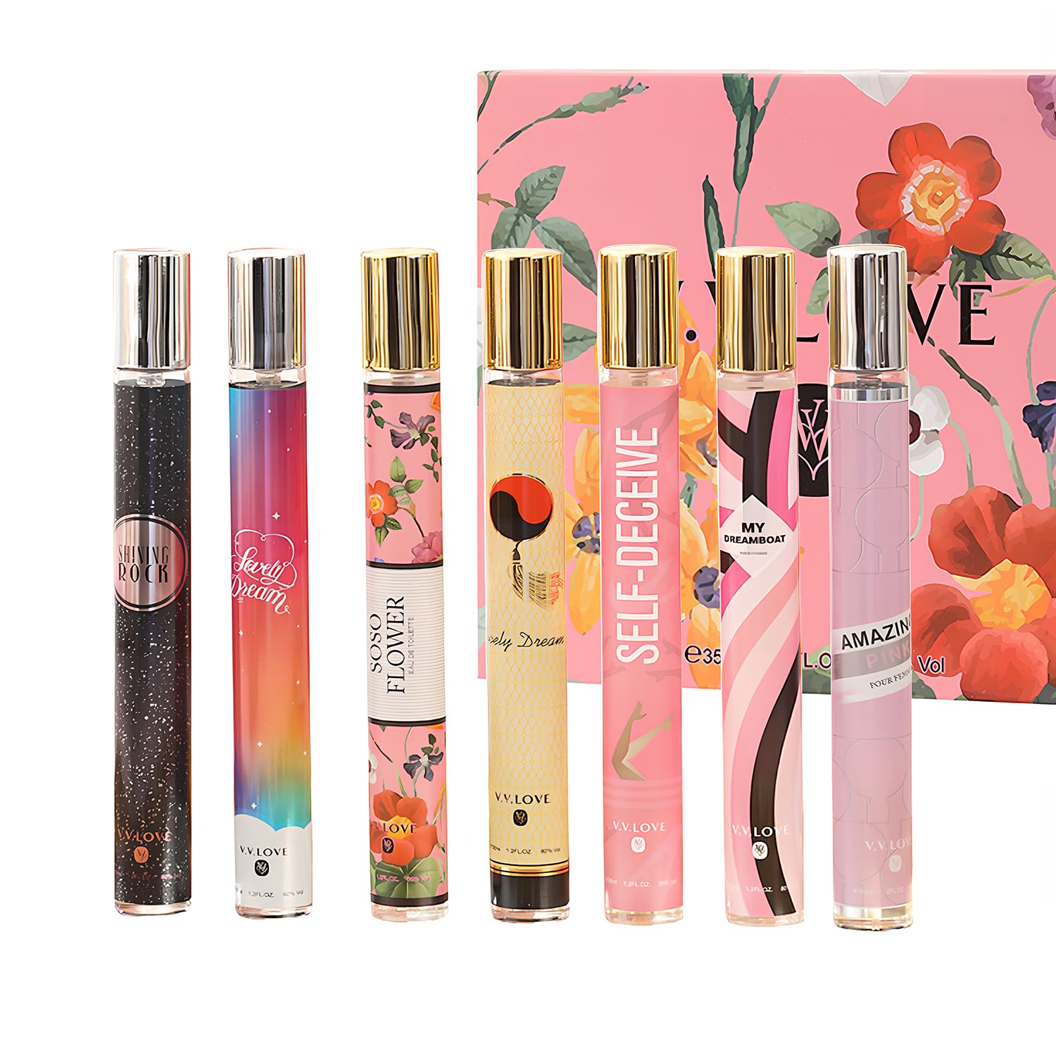 YHAYHO Eau de Parfum Set for Women - 7x 1.2 Fl Oz Mini Fragrances (Travel Collection) | Floral, Sweet, Fruity, Milky, Woody & Musk
