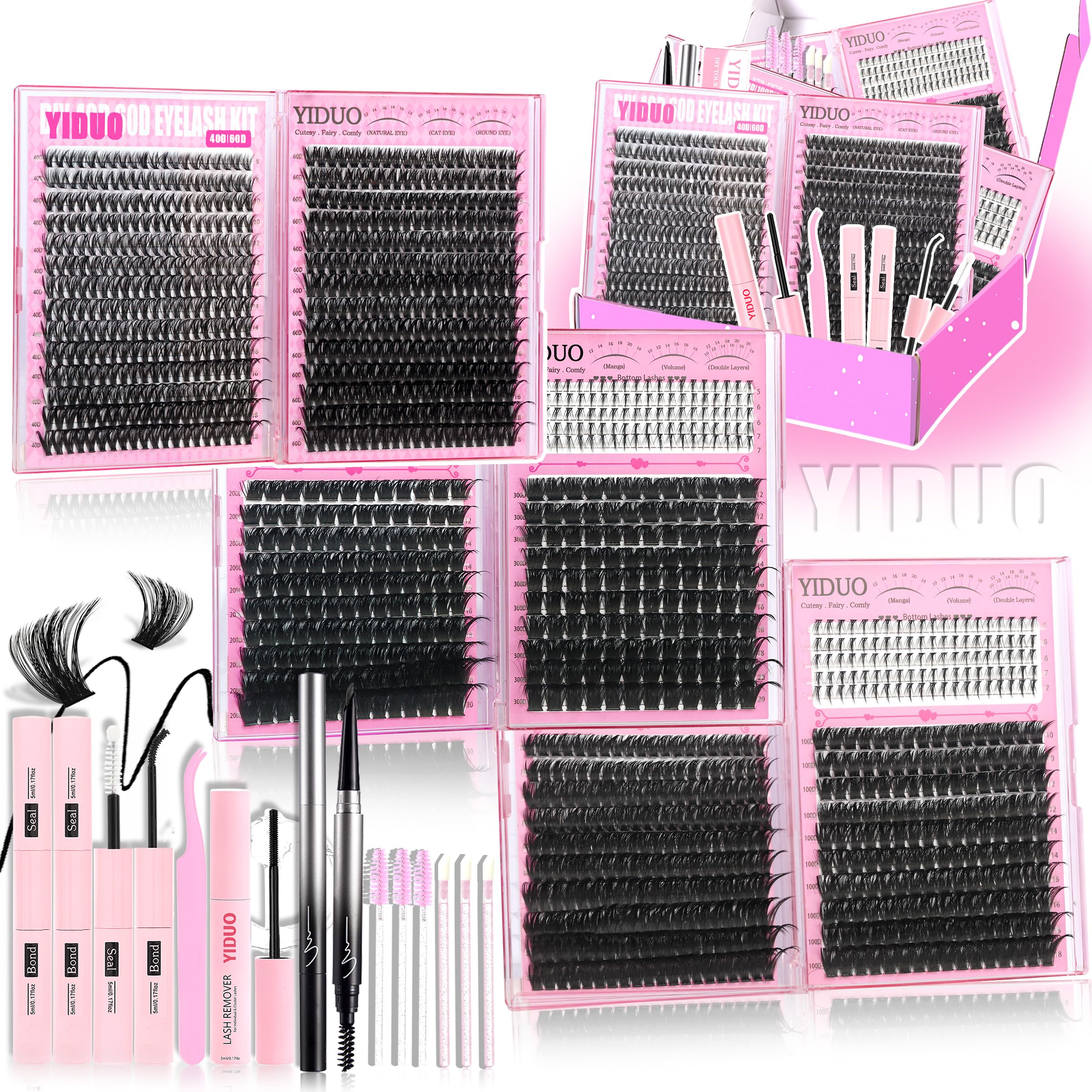 YIDUO 6-Style Lash Clusters Kit – 1520 Pcs with Bond & Seal for DIY Lash Extensions