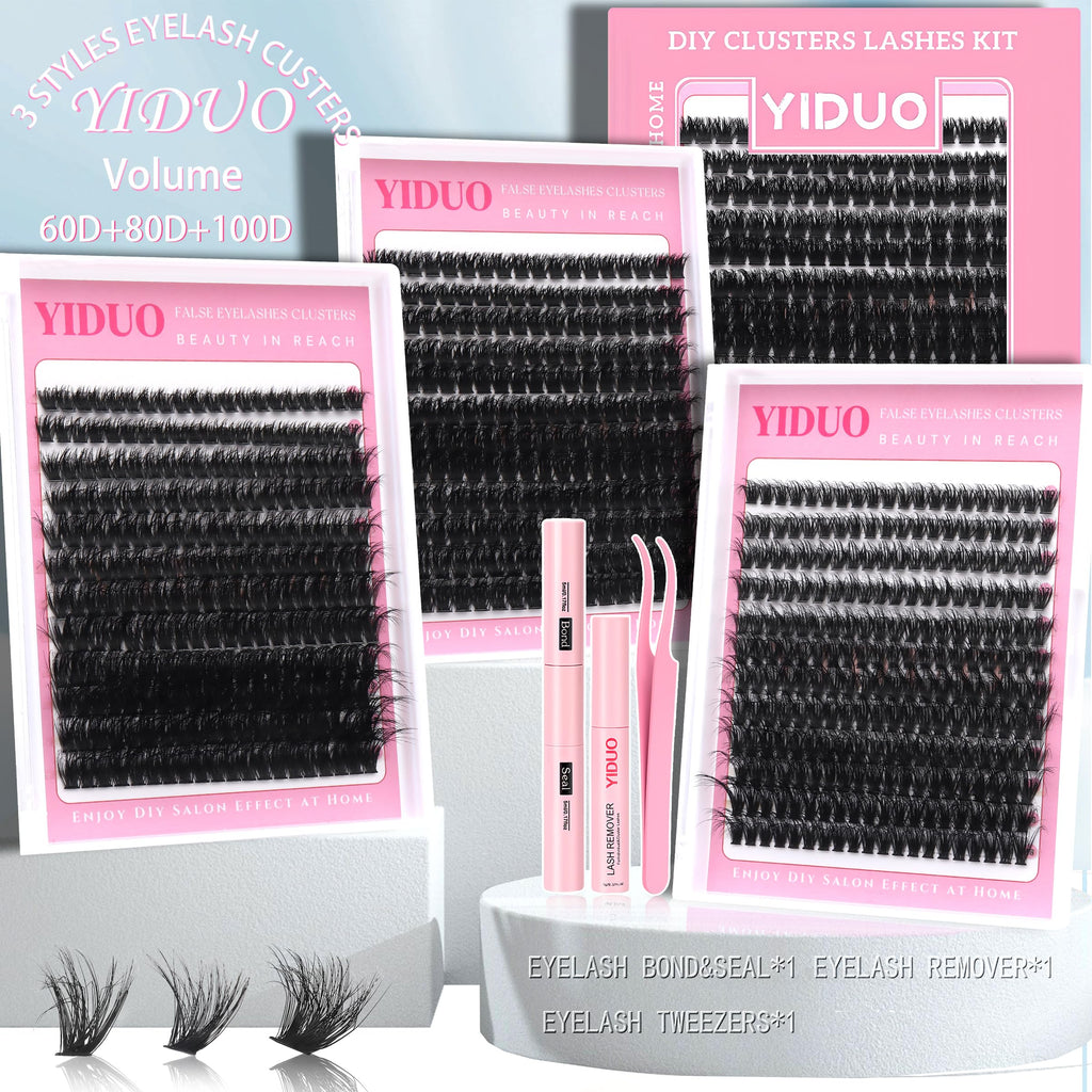 YIDUO Volume Lashes Cluster Kit 60D+80D+100D – 696Pcs DIY Lash Extensions