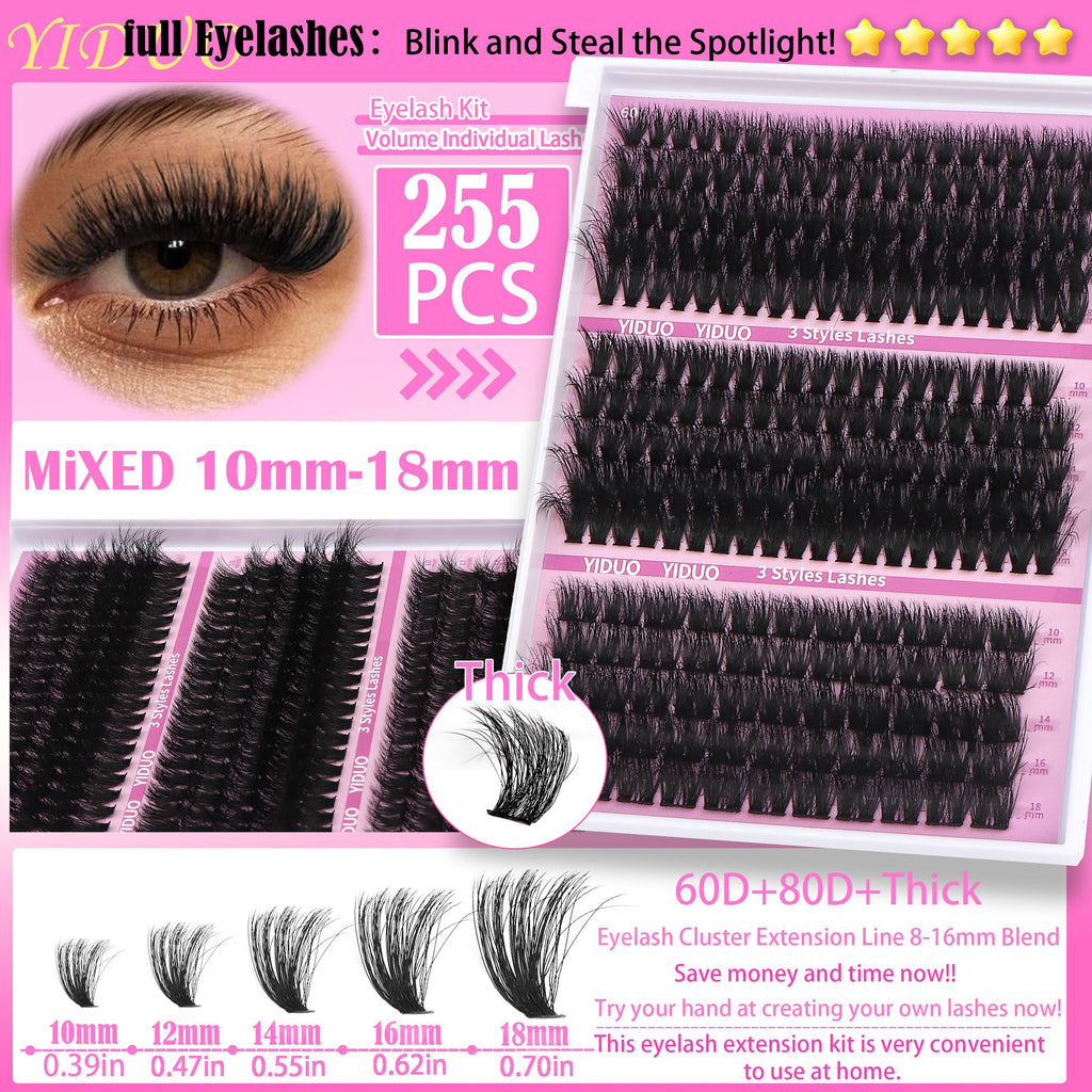 YIDUO YlDUO Lashes Clusters Kit – 835 Pcs, 7-Style Mix, C-Curl DIY Extensions Kit 9–18mm