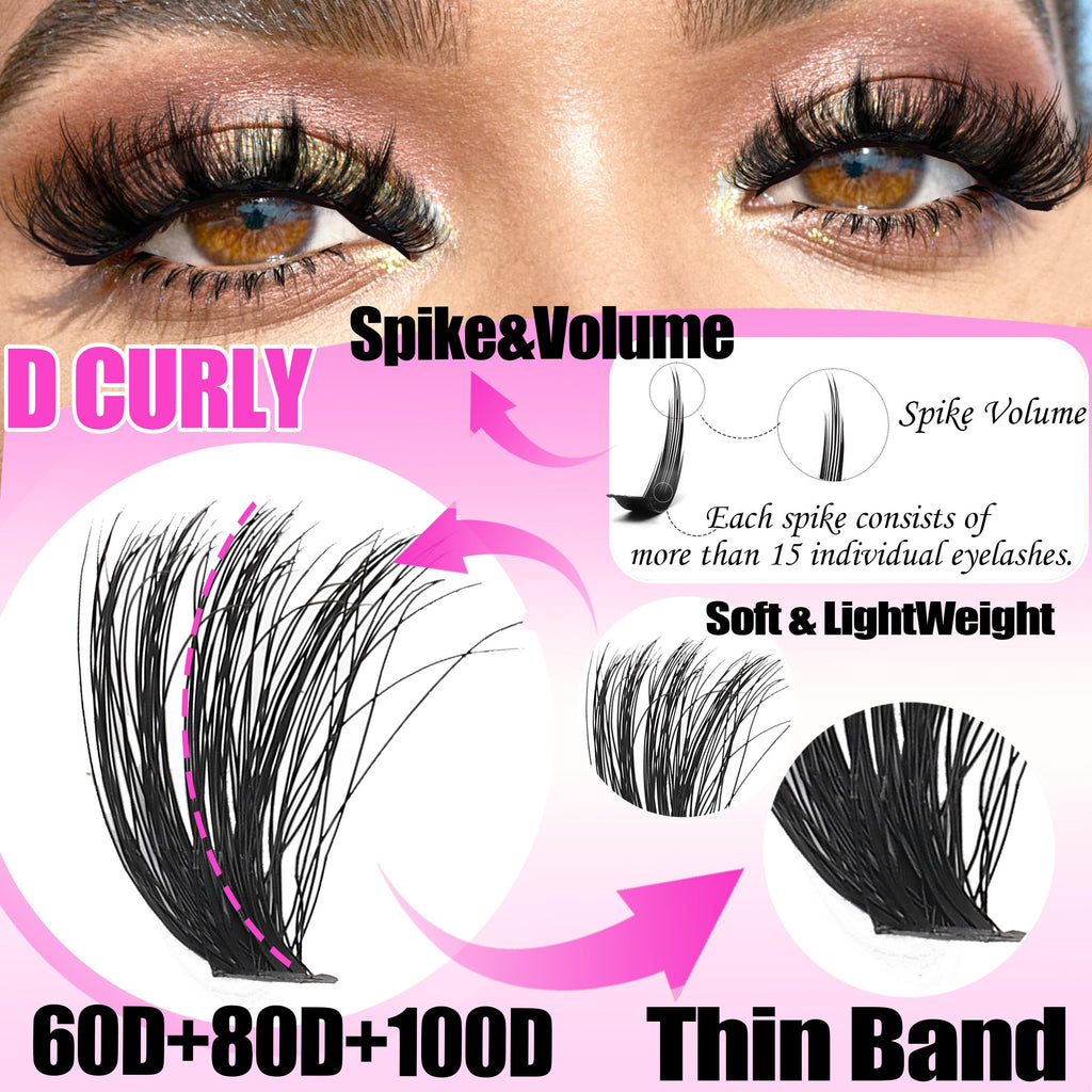 YIDUO Lash Clusters Kit with Spikes Bottom – 808 Pcs DIY Eyelash Extensions (60D/80D/100D)