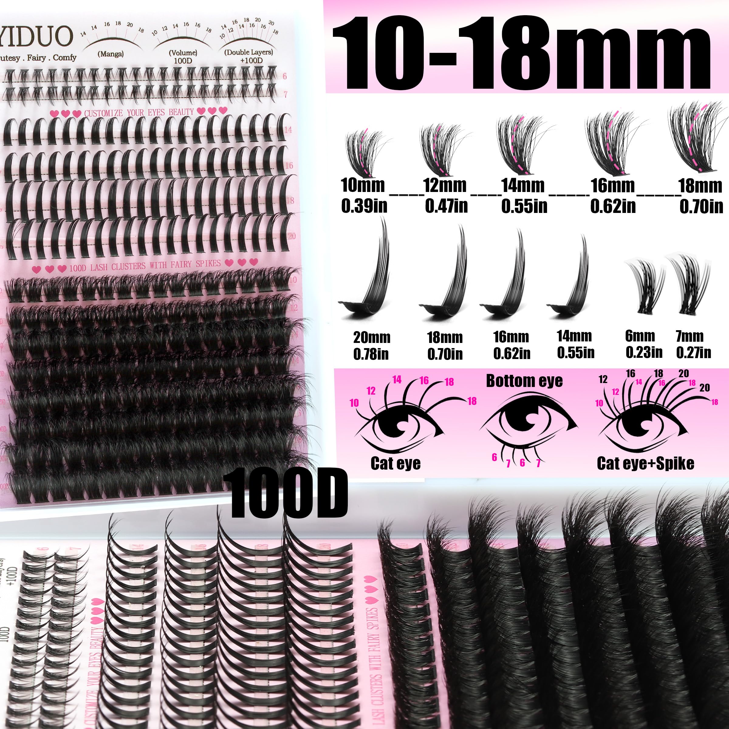 YIDUO Lash Clusters Kit with Spikes Bottom – 808 Pcs DIY Eyelash Extensions (60D/80D/100D)