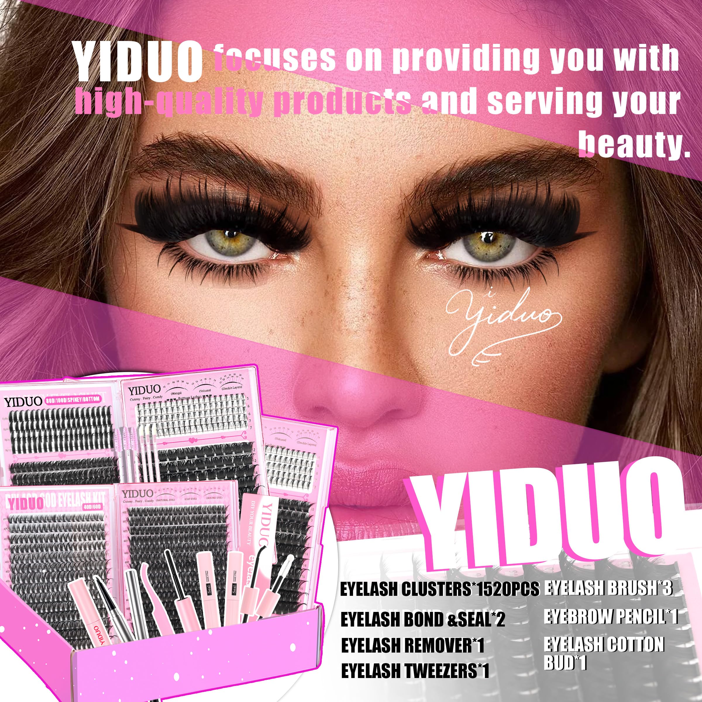 YIDUO 6-Style Lash Clusters Kit – 1520 Pcs with Bond & Seal for DIY Lash Extensions
