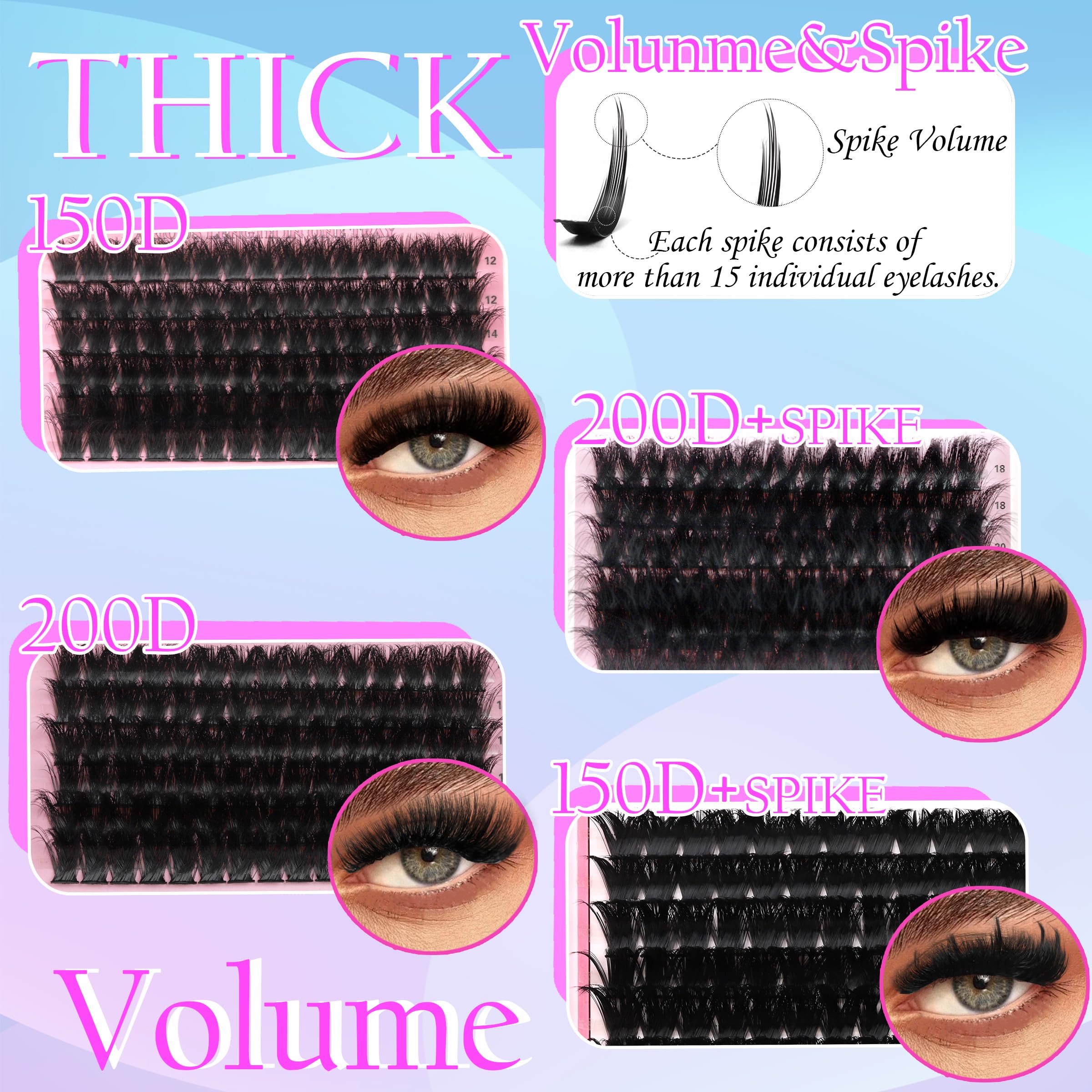 YIDUO 575Pcs Lashes Clusters Kit with Glue & Removers – D Curl 150D/200D, 12–21mm DIY Home Lash Extensions