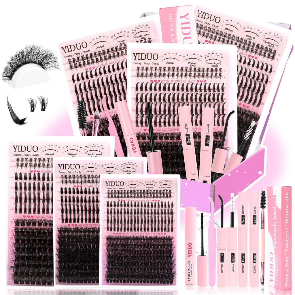 YIDUO Lash Clusters Kit with Spikes Bottom – 808 Pcs DIY Eyelash Extensions (60D/80D/100D)