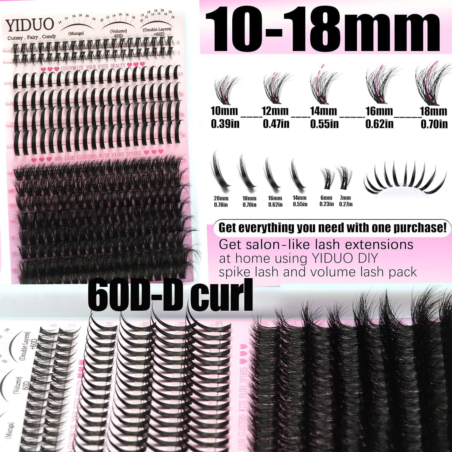YIDUO Lash Clusters Kit with Spikes Bottom – 808 Pcs DIY Eyelash Extensions (60D/80D/100D)