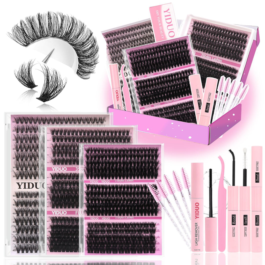 YIDUO YlDUO Lashes Clusters Kit – 835 Pcs, 7-Style Mix, C-Curl DIY Extensions Kit 9–18mm