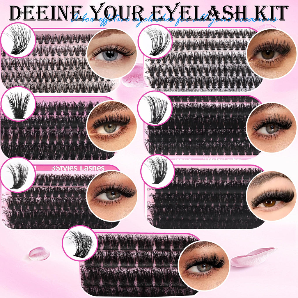 YIDUO YlDUO Lashes Clusters Kit – 835 Pcs, 7-Style Mix, C-Curl DIY Extensions Kit 9–18mm